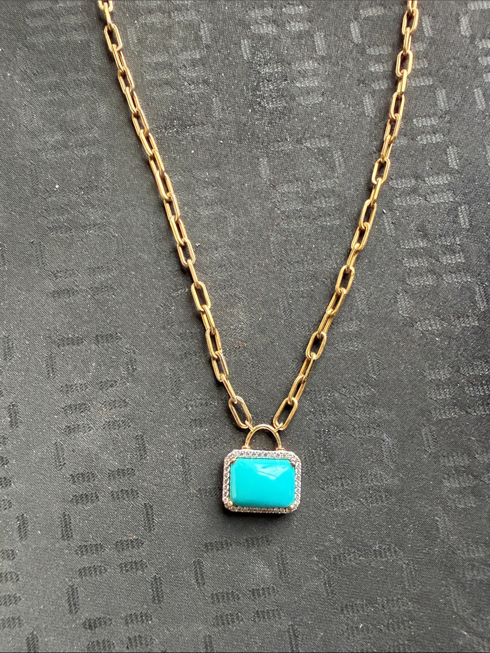 925 Gold Vermeil Turquoise CZ Halo Purse Pendant Necklace